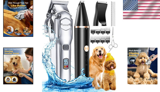 Rechargeable Waterproof Dog Clippers - Perfect for Thick Hair, Quiet Operation