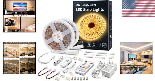 65.6ft Dimmable Warm White LED Strip Lights with RF Remote - Perfect Ambiance