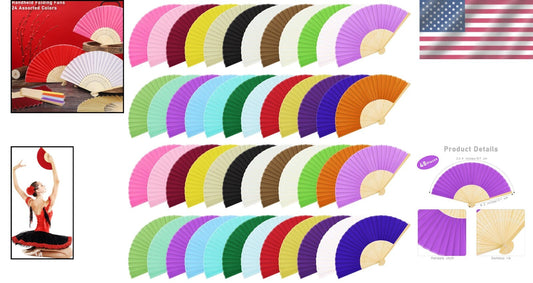 Decorative 48 Silk Bamboo Folding Fans - Perfect for Summer Parties & Weddings