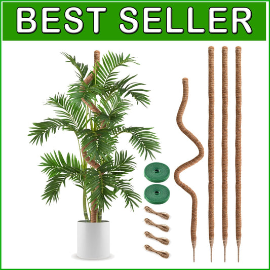 4 Pack Natural Coco Coir Moss Poles - Adjustable Plant Support for Indoor Growth
