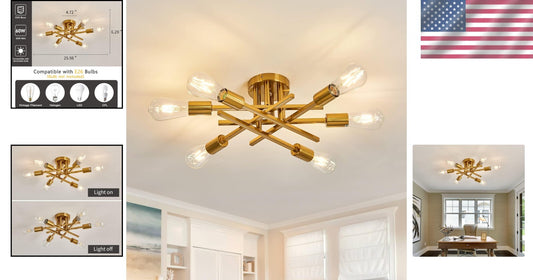 Modern Vintage 6-Light Gold Semi Flush Mount Chandelier – Cozy Atmosphere