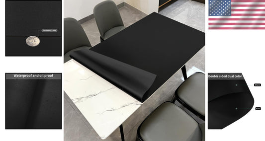 Elegant Waterproof Dining Table Protector Pad - Black Leather, 54x98 Inches