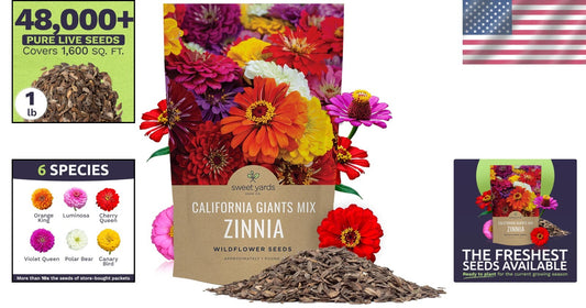 California Giants Zinnia Seeds - 1 LB, Over 48K Seeds for Colorful Gardens