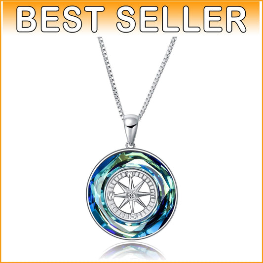 18-Inch Sterling Silver Compass Necklace - Unique Graduation & Anniversary Gift