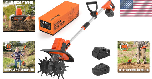 20V Cordless Tiller Cultivator with 48 Steel Tines for Efficient Gardening