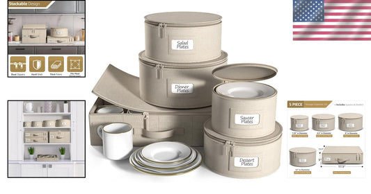 Quilted China Storage Bags - 5 Stackable Cases with Zipper for Safe Protection