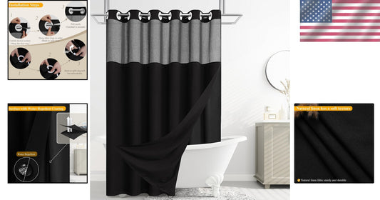Black Hotel Luxury Shower Curtain and Liner Set with Removable Liner, 72W x 81L