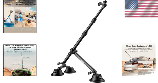 Telescopic Action Camera Mount with Dual Suction Cups for Panoramic Filming