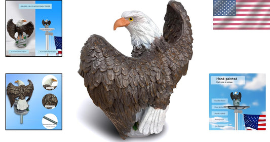 Durable 2-in-1 Bald Eagle Flag Pole Finial - 12" Resin Decor for Patriotic Homes