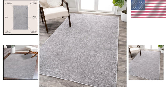 Modern Solid Grey Indoor Area Rug 4' x 6' - Low Pile, Stain Resistant & Pet Safe