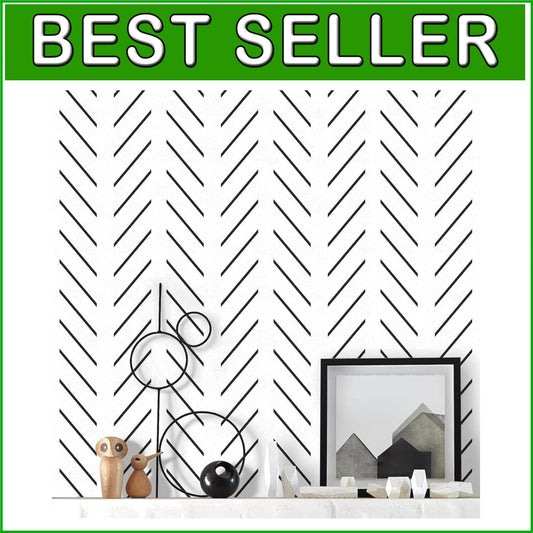 17.7in x 590.5in Black and White Removable Wallpaper - Stylish Herringbone Decor