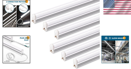 Durable T5 4FT LED Utility Light - 5000K Daylight White, 6 Pack with Accessories