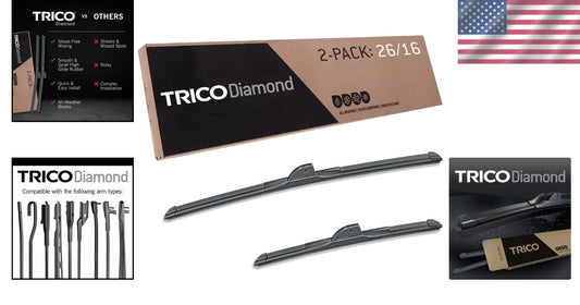 Multi-Vehicle Diamond Wiper Blades 26" & 16" Pack of 2 for All Conditions