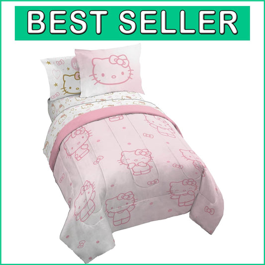 5-Piece Hello Kitty Twin Comforter Set with Sheets & Pillow Covers - Cozy Fun!