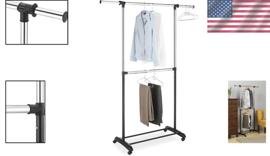 Effortless Assembly Adjustable 2-Rod Garment Rack - Fashionable Storage Solution