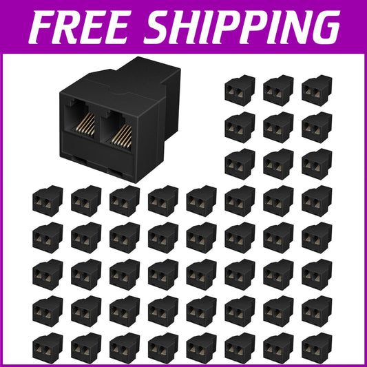 50 Pack RJ12 6P6C Female-to-Female Telephone Line Splitters - Clear Connection