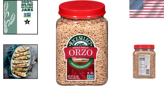 Nutritious Whole Wheat Orzo Pasta 4-Pack - Non-GMO, High Protein - 26.5-Oz Jars