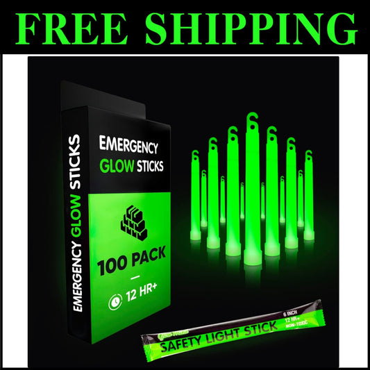 Waterproof & Non-Toxic 12-Hour Glow Sticks for Camping & Emergencies - 100 Pack