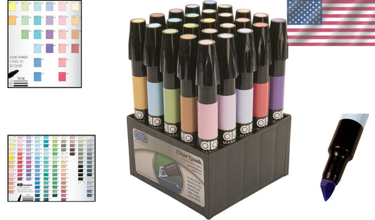 25 Assorted Pastel Tri-Nib Markers in Tabletop Cube - Xylene-Based Art Supplies