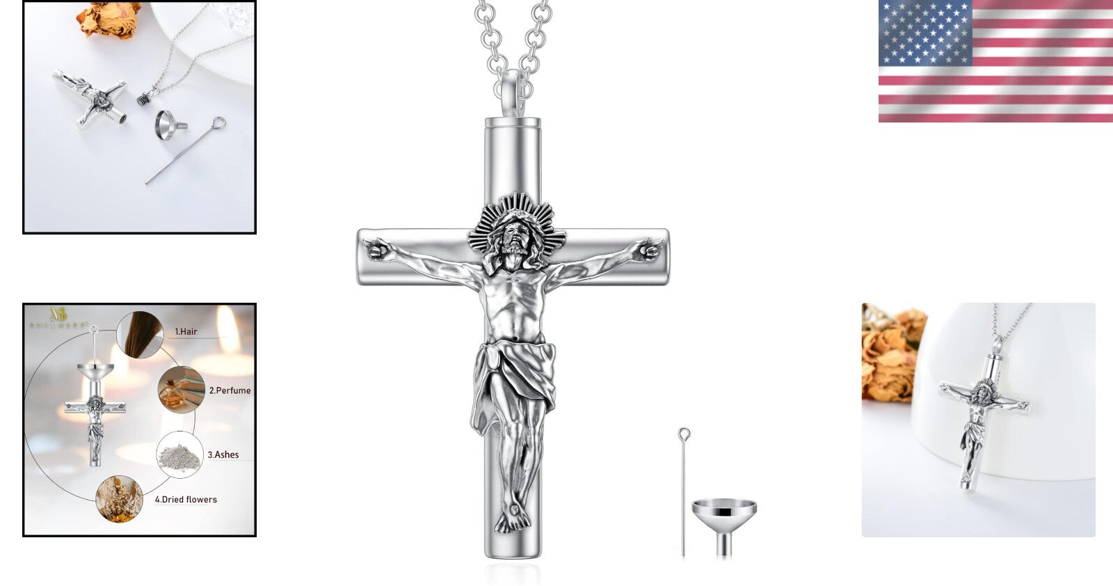 Waterproof Cremation Necklace for Ashes - Cross Pendant for Men & Women