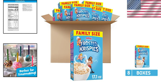 Healthy Fat-Free Frosted Krispies Breakfast Cereal - 8 Boxes of Crunchy Fun