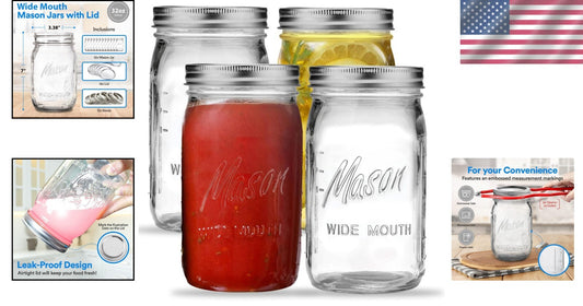 12-Pack Wide Mouth 32 oz Mason Jars - Airtight Seal for Canning & DIY Projects