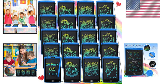 Educational 20 Pack LCD Writing Boards - 8.5-Inch Portable Doodle Pads for Kids