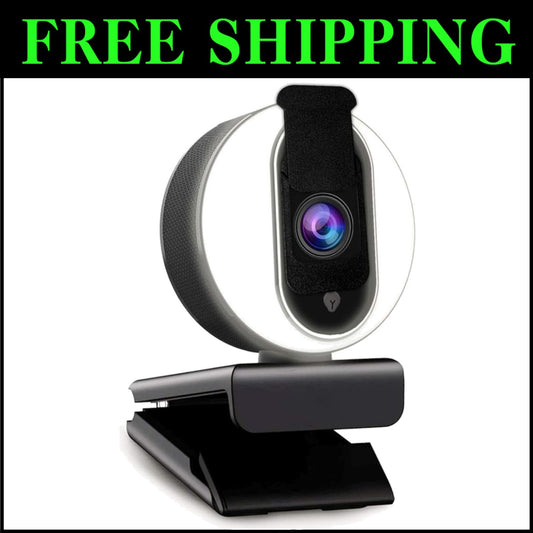 N680E 1080P Webcam with Ring Light & Dual Microphones – Perfect for Streaming