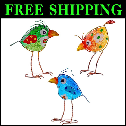 Handcrafted Bird Garden Art - 3PCS of Colorful Yard Statues, Perfect for Gifting