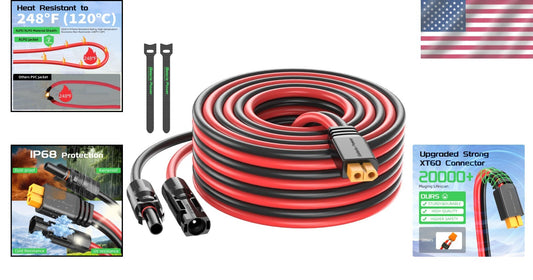 High-Efficiency 10AWG Solar to XT60 Extension Cable 50Ft for Off-Grid Systems