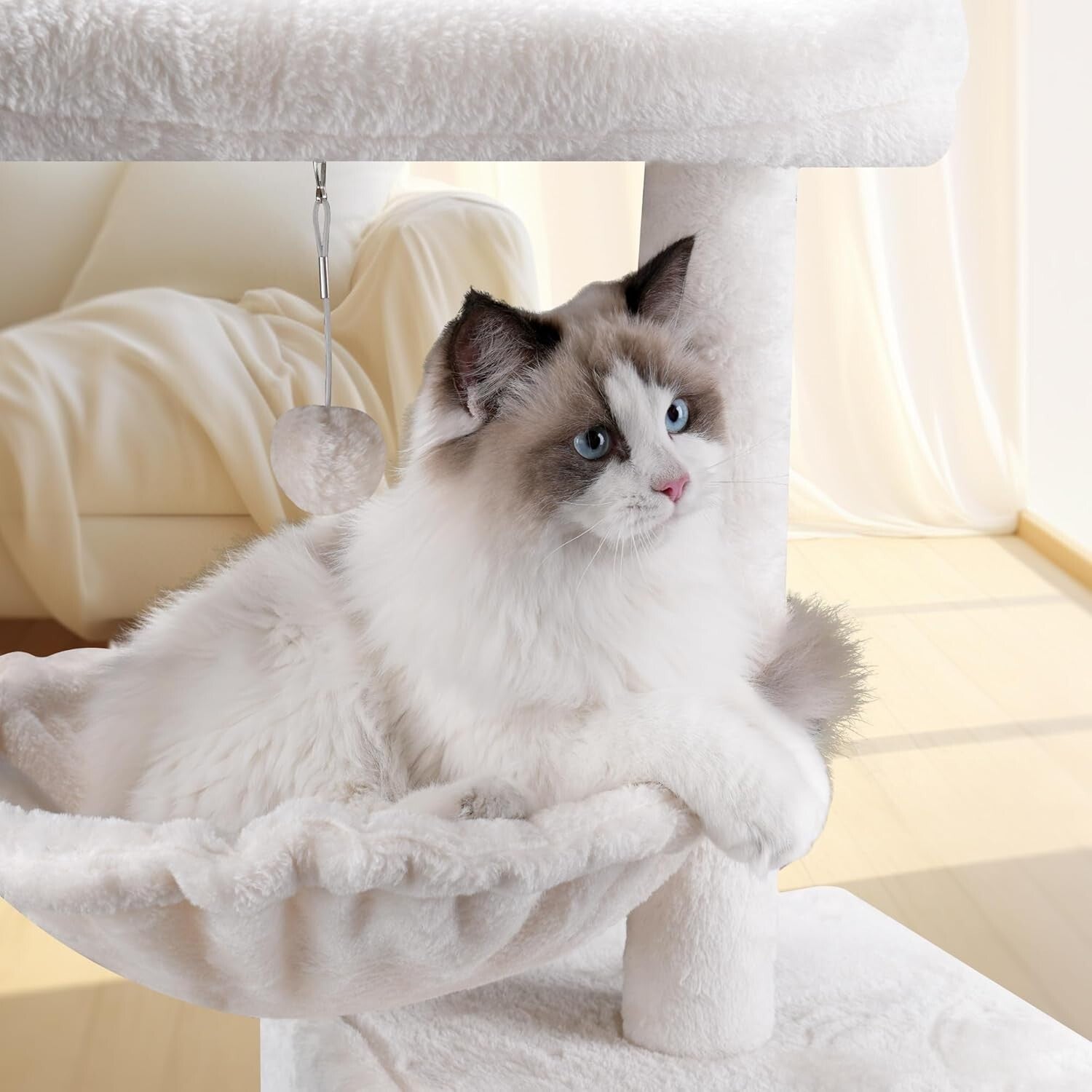 37.4" Beige Cat Tree Tower with Cozy Condos & Scratching Post for Cats