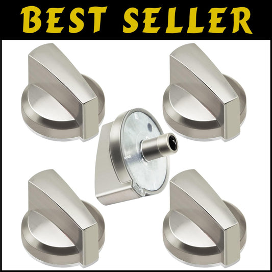 Durable 5-Pack Gas Cooktop Knobs - Stainless Steel Finish, Compatible GE