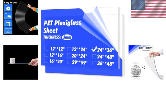 Recyclable PET Clear Acrylic Sheets - 2 Pack, 36" x 24" for Events & Displays