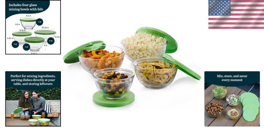 Multi-Size Glass Mixing Bowl Set with Lids - Perfect for Baking and Storage