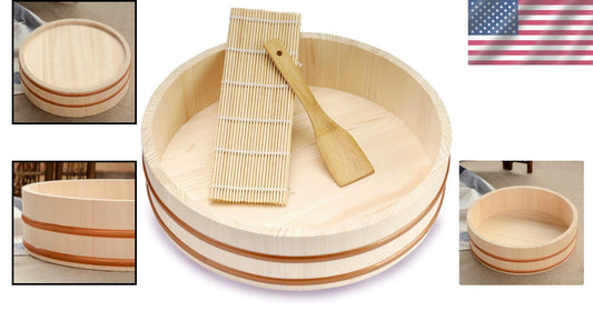 Traditional 14.2 Inch Wooden Sushi Mixing Bowl - Perfect for Home Sushi Nights