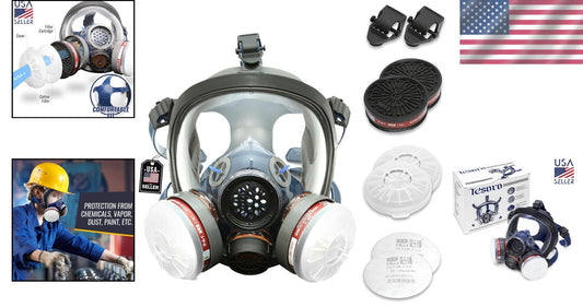 Heavy-Duty Full Face Respirator Mask with Dual Filters for Industrial Safety
