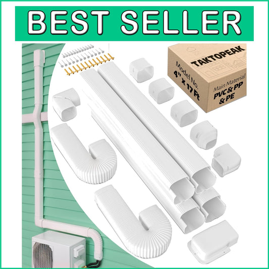 All-in-One Mini Split Line Set Cover Kit - 4" Wide & 17 Ft Long in Elegant White