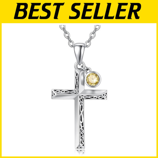Personalized Birthstone Cross Necklace in 925 Sterling Silver for Men & Women
