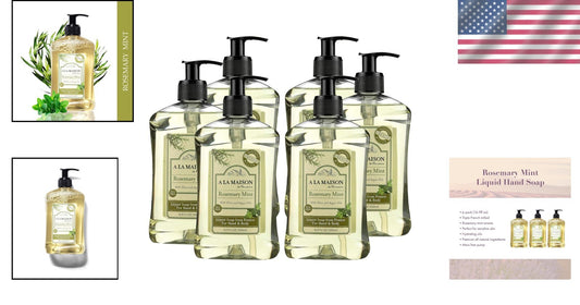 Vegan Rosemary Mint Liquid Soap - Triple Milled, Eco-Friendly Skincare 6 Pack