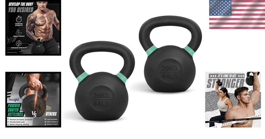 44-Pound Cast Iron Kettlebell Set - Powder Coated for Ultimate Strength Training