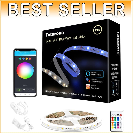 32.8ft RGBWW Smart LED Strip Lights - Voice-Controlled Color Changing Beauty