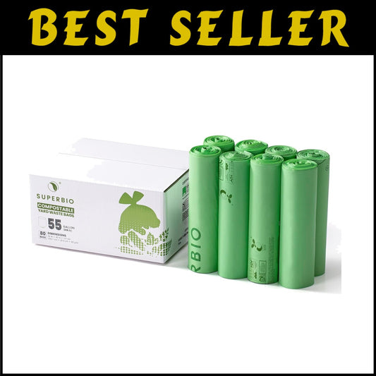 Durable 55 Gallon Biodegradable Lawn Waste Bags - 1.57 Mil Thickness, 80 Count