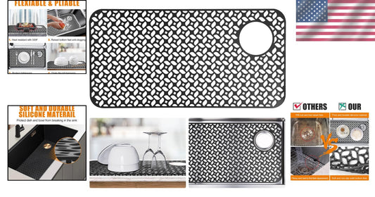 Black Silicone Sink Mat - Non-Slip Protector, 28.2''x 14.2'' for Kitchen Glam