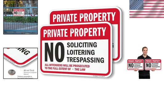 2-Pack Private Property No Soliciting Signs - Durable 12x18" Aluminum Design