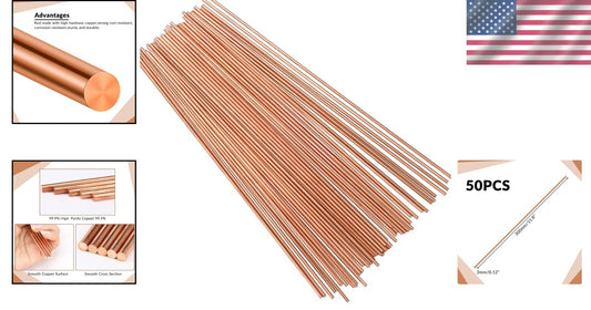 50-Piece Solid Copper Rods 11.8'' Long, 0.12'' Diameter for Versatile Crafts