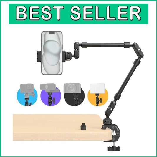 Flexible 22" Articulating Magic Arm with Crab Clamp for Vlog & Stream Setup