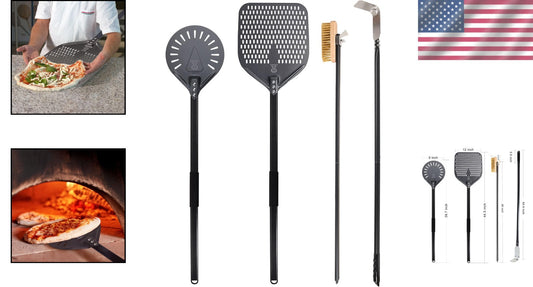 4-Piece Pizza Oven Utensil Set with Aluminum Handle - Perfect for Professionals