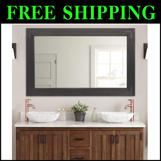 Versatile Rustic Wood Wall Mirror - Horizontal or Vertical Hanging, 60" x 36"