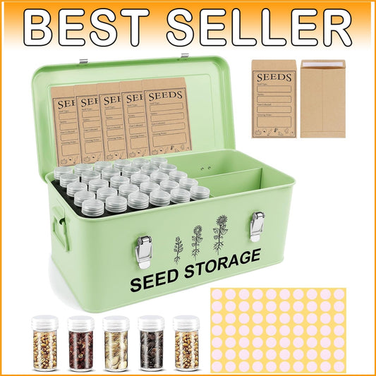 60 Slot Metal Seed Storage Organizer with Safety Locks and Labels for Gardeners