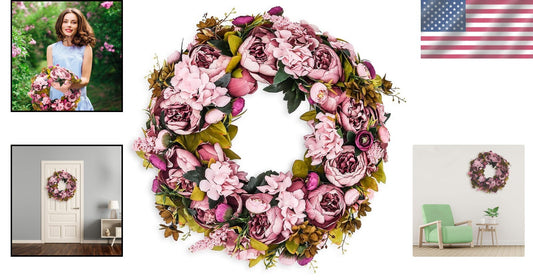 Charming 19-Inch Peony Flower Wreath - Versatile Decor for Home & Events